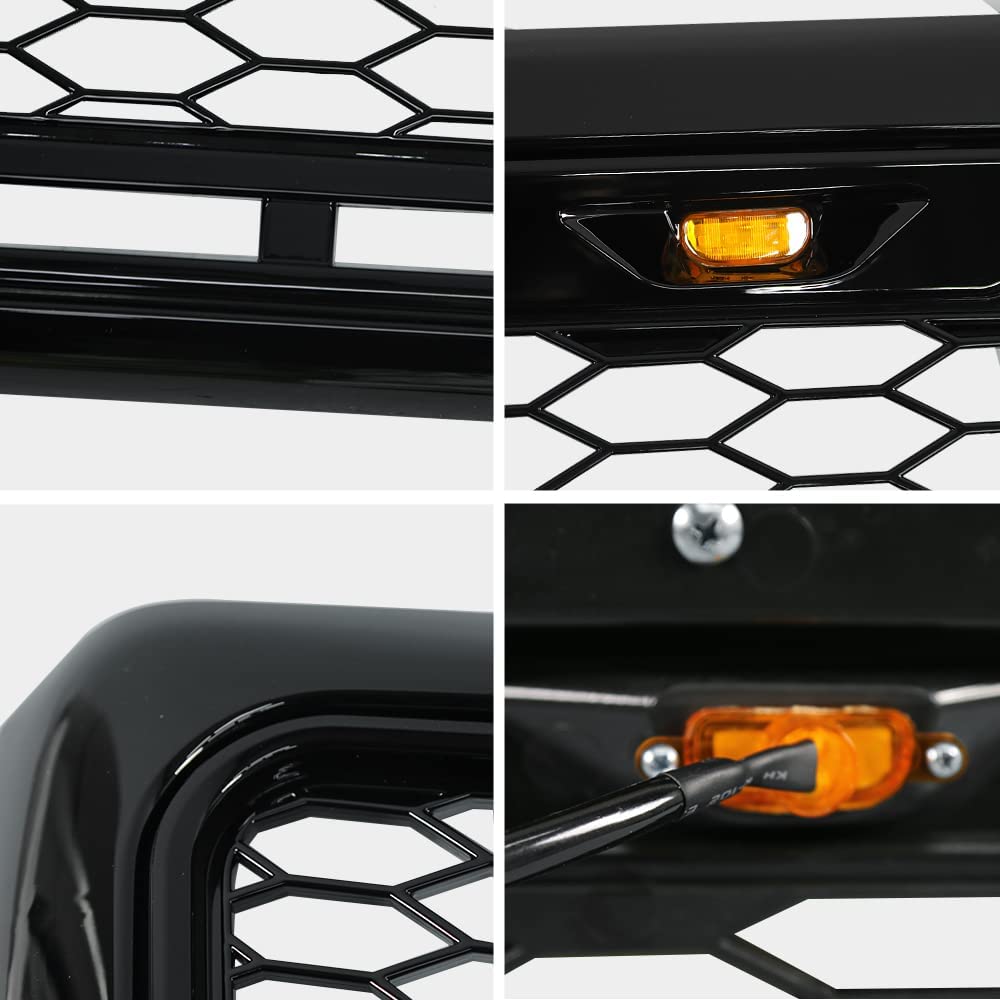 BoardRoad Front Grille Front Bumper Upper Grill Matte Black with 3 LED